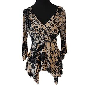 jtb Womens Y2K Babydoll Fairy Grunge Top Sz Medium Dark Floral Tie Waist Forest